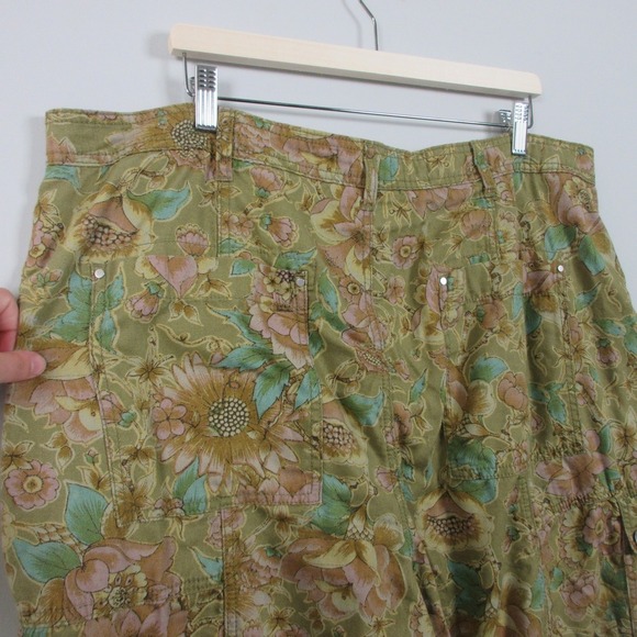 Anthropologie Cropped Cargo Pants Women 22W Green Cotton Floral Boho Baggy 488 - Picture 12 of 16